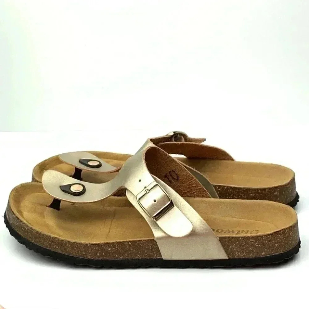 Outwoods sandals sz 10 gold metallic thong t-strap - Picture 4 of 10